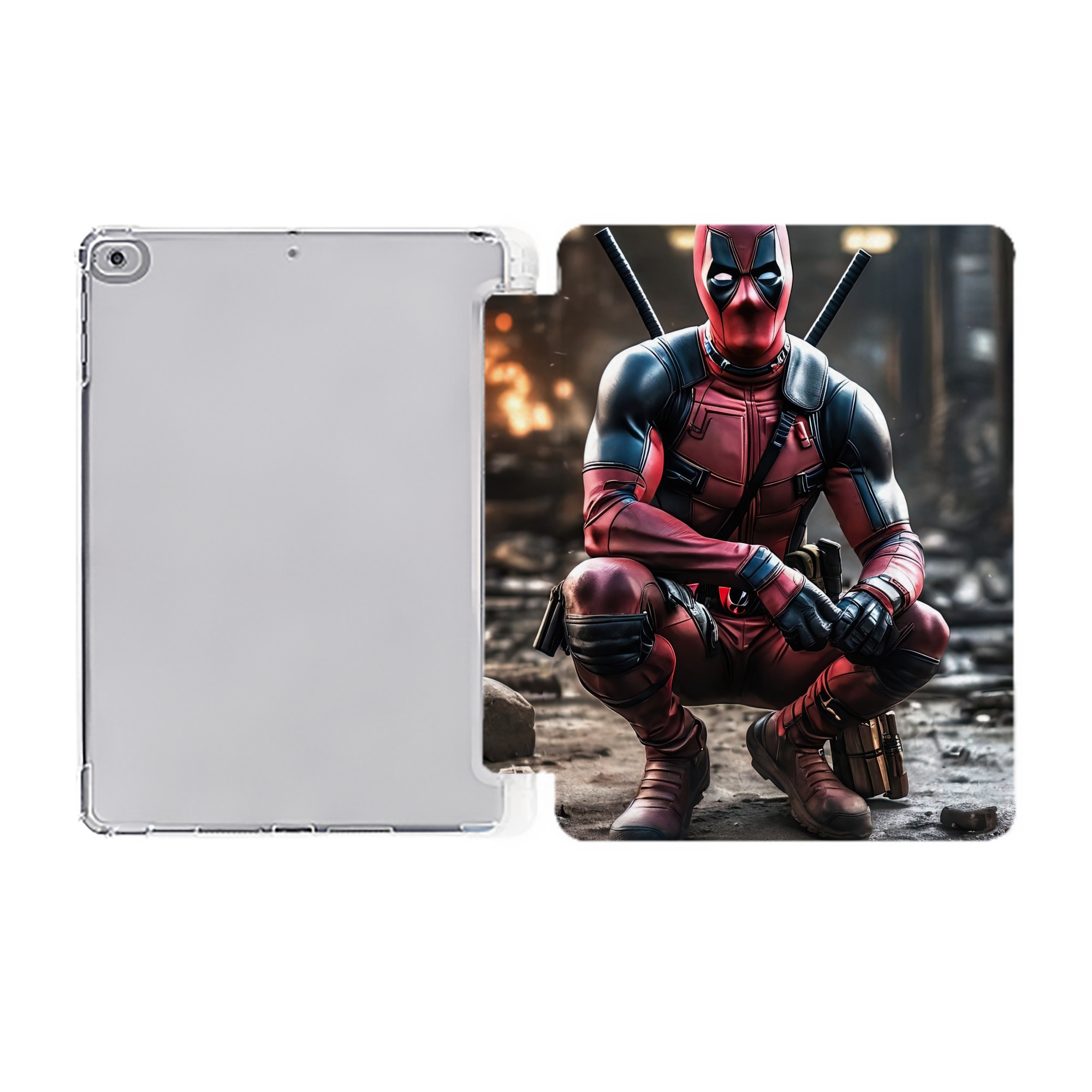 （画像用） Deadpool デッドプール IPad ケース ペン収納付き 三つ折りスタンド PUレザー×シリコン 対応機種9.5/10.5/10.9インチ